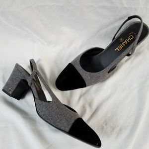 CHANEL Classic  Gray & Black Cap Toe Heels